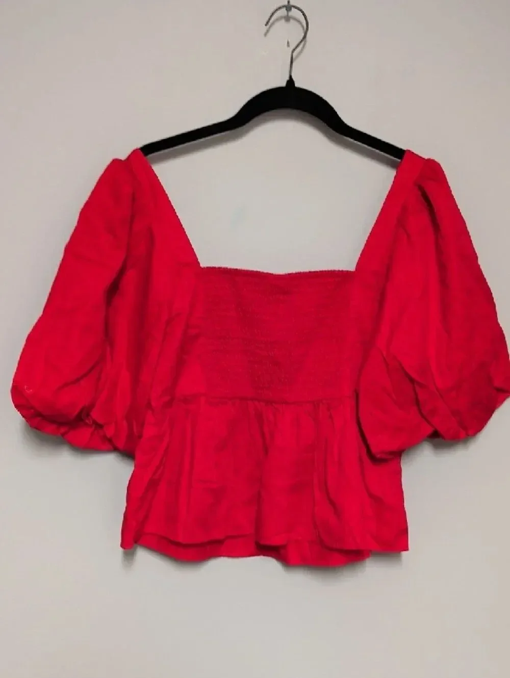 Old Navy Red Square-Neck Puff Sleeve Peplum Top
